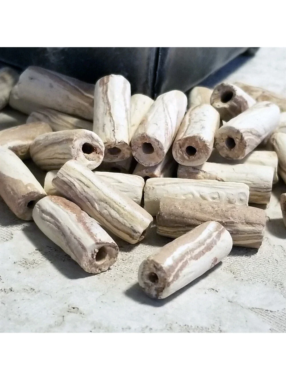 Vintage South American Terra Cotta Clay Beads Tan Red 25x10mm Round Tube 5pcs
